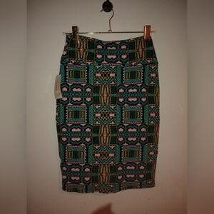 LuLaRoe Pencil Skirt with Green and Pink Geometric Design
